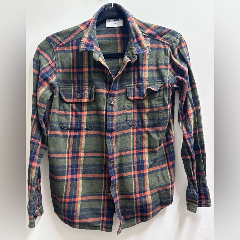 Boy's Plaid Flannel Shirt - Green and orange